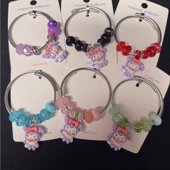 Kuromi Stainless Steel Adjustable - Red & Purple Beaded Charm Bracelet - Picture 3 of 5